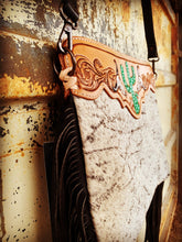 Load image into Gallery viewer, TOOLED COWHIDE CLUTCH & HANDBAG~TURQUOISE OR CACTUS🌵🐮🌵
