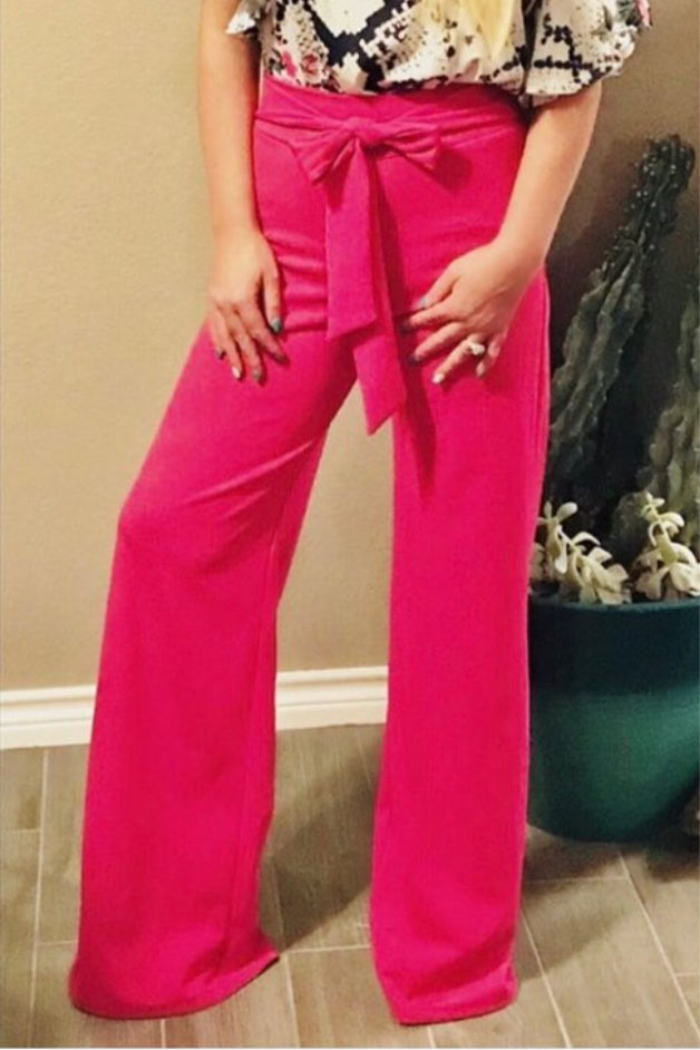 HIGH WAISTED TIE PANTS~HOT PINK 🩷