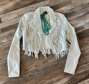 FRINGE LEATHER JACKET ~SILVER 💎