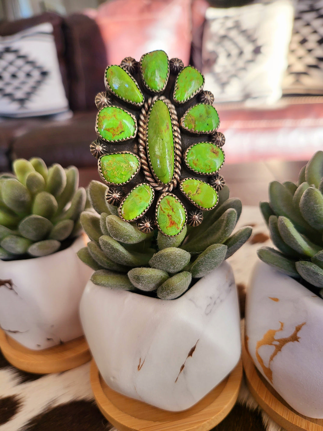 HUGE STERLING GASPEITE CLUSTER RING 🌵