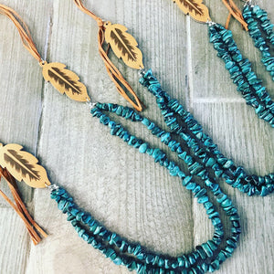 FEATHER & LEATHER NECKLACE~TURQUOISE🌵