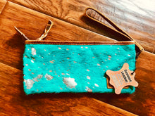 Load image into Gallery viewer, HAIR ON HIDE LEATHER CLUTCH~TURQUOISE🌵💎
