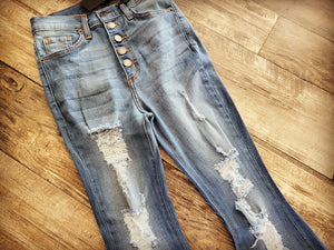 DESTROYED DENIM BELLS~MEDIUM WASH💙