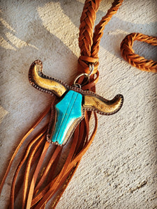 TURQUOISE LONGHORN LEATHER NECKLACE🐂