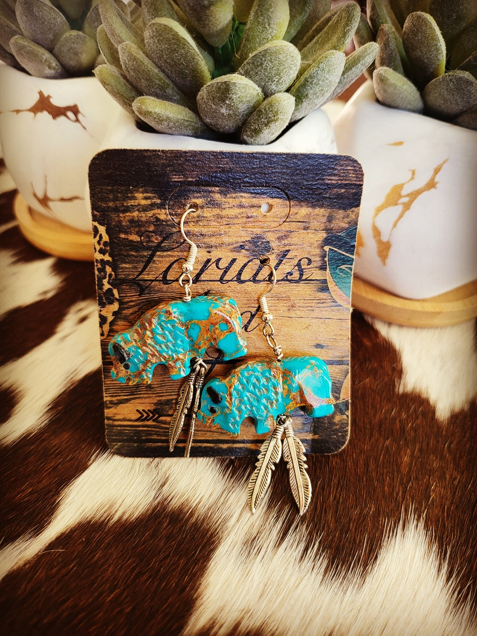 KINGMAN TURQUOISE BUFFALO EARRINGS 🐂