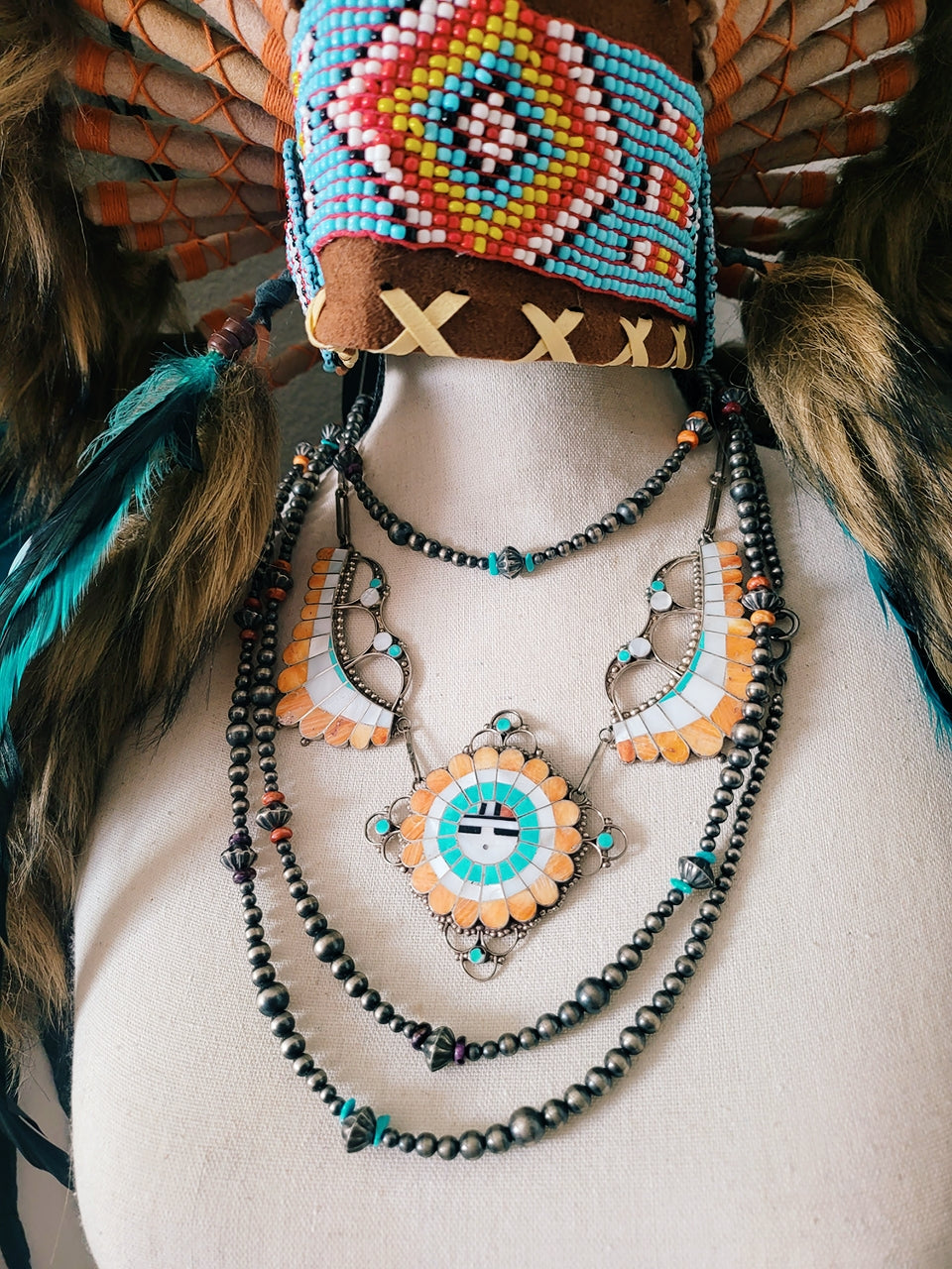 COLLECTOR'S ZUNI TURQUOISE & SPINY SQUASH SET