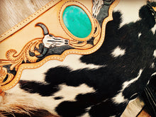 Load image into Gallery viewer, TOOLED COWHIDE CLUTCH &amp; HANDBAG~TURQUOISE OR CACTUS🌵🐮🌵
