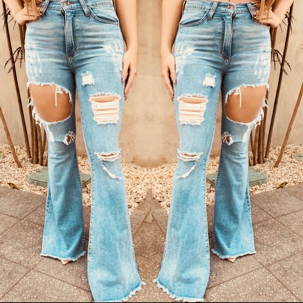 DESTROYED DENIM BELLS~LIGHT WASH💙RESTOCK