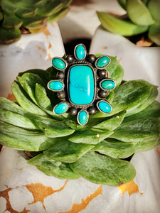 STERLING & TURQUOISE CLUSTER RING 🌵