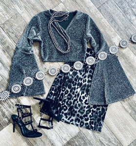 HIGH WAISTED SATIN LEOPARD SKIRT~PEWTER😻