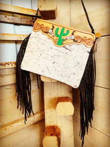 TOOLED COWHIDE CLUTCH & HANDBAG~TURQUOISE OR CACTUS🌵🐮🌵