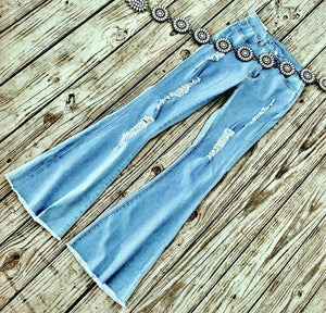 DESTROYED DENIM BELLS ~LIGHT WASH💙