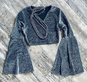 SHIMMER BELL SLEEVE TOP~CHARCOAL💎