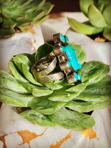 STERLING & TURQUOISE CLUSTER RING 🌵