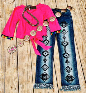 EMBROIDERED AZTEC BOYFRIEND JEANS~DARK WASH💙