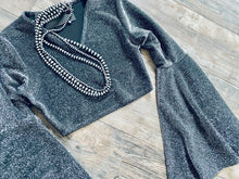 Load image into Gallery viewer, SHIMMER BELL SLEEVE TOP~CHARCOAL💎
