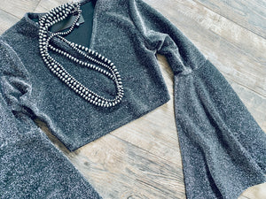 SHIMMER BELL SLEEVE TOP~CHARCOAL💎