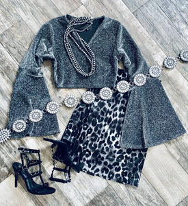 SHIMMER BELL SLEEVE TOP~CHARCOAL💎