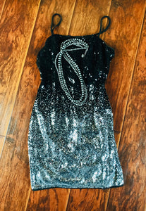 SEQUINED OMBRÉ DRESS~BLACK/SILVER💎