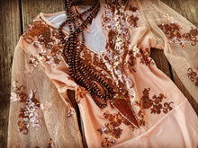 Load image into Gallery viewer, SEQUINED BELL SLEEVE BODYSUIT~ROSE GOLD✨RESTOCKED
