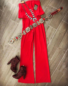 RED HOT STRAPLESS JUMPSUIT🔥