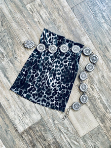 HIGH WAISTED SATIN LEOPARD SKIRT~PEWTER😻