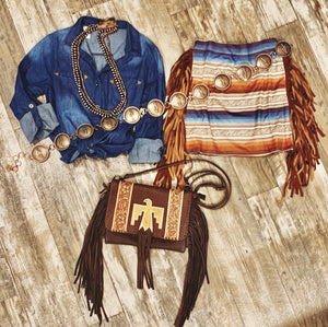 AZTEC SUEDE FRINGE SKIRT~SERAPE🌵